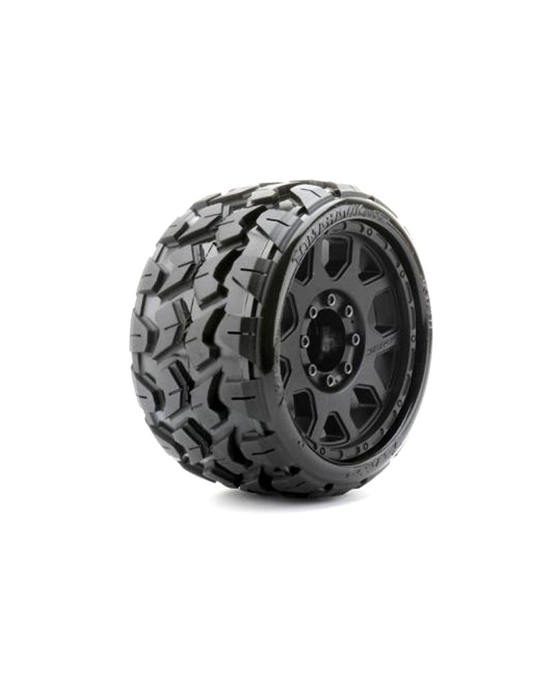Pneus Extreme Low Profile Tomahawk toiles jantes 3.8 TRX MAXX 17mm noires (2pcs) JETKO JK1601CBMAXX