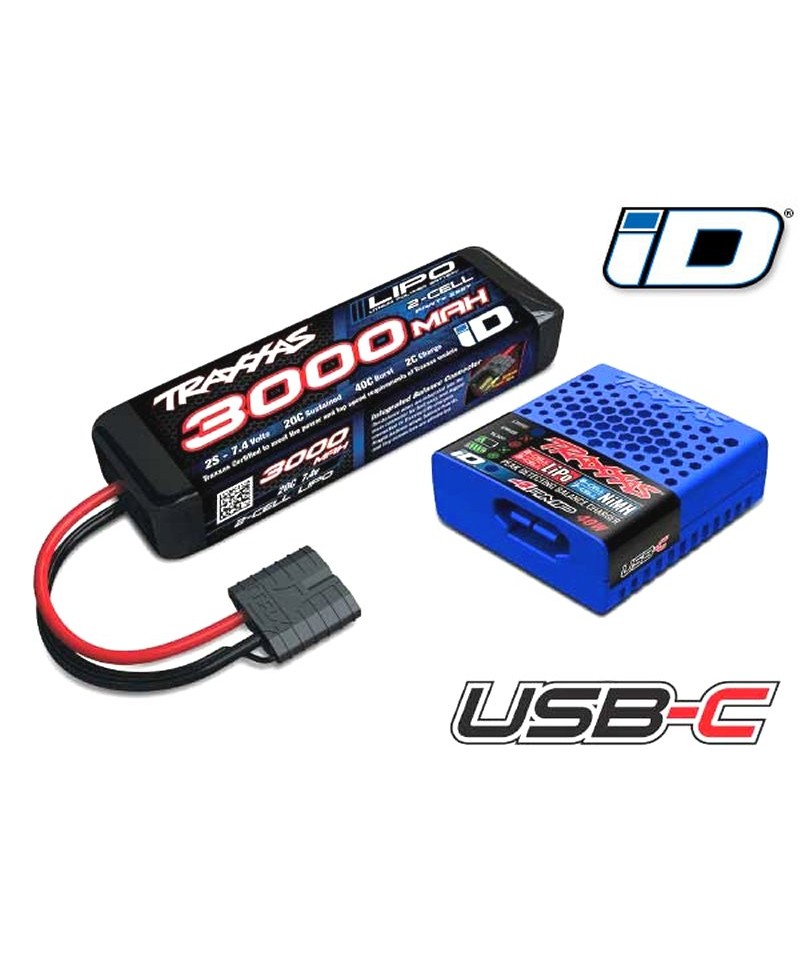 Pack chargeur USB-C 2985 + 1 X LiPo 2S 3000mAh 2827X prise TRAXXAS 2985-2S