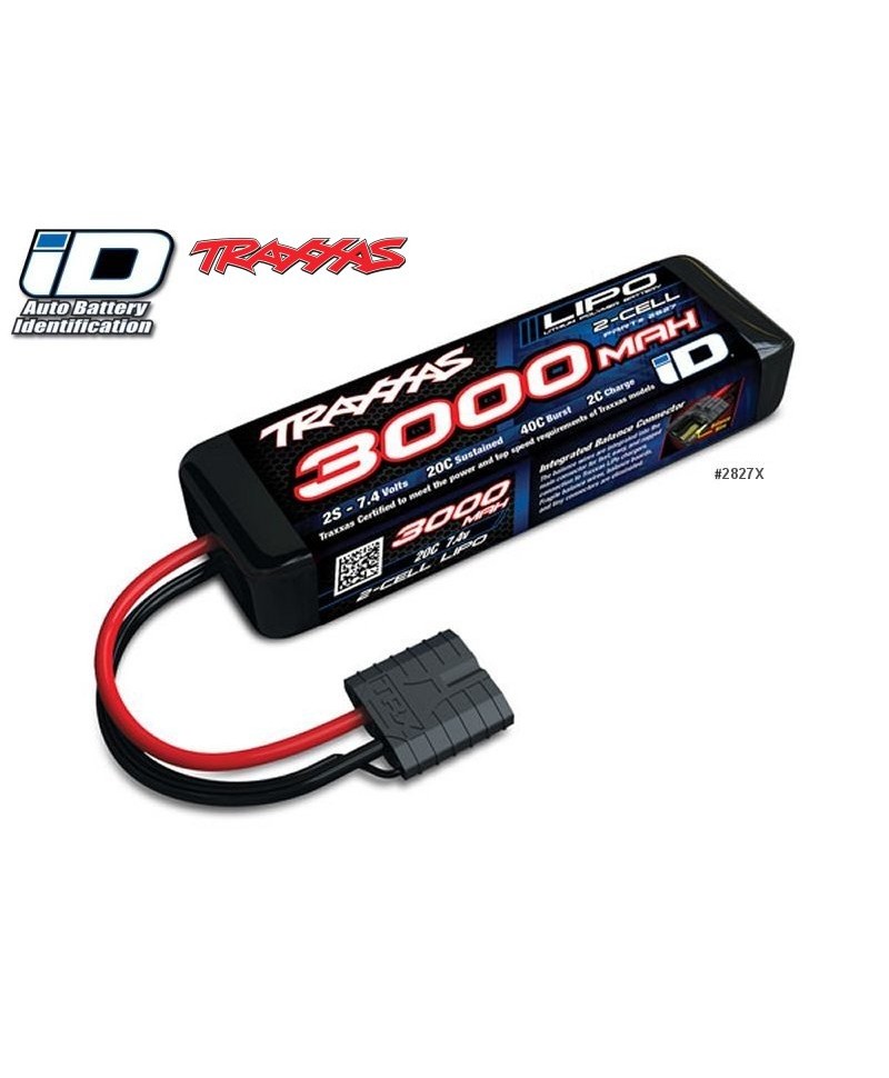 Batterie LiPo 2S 7,4V 3000mAh 25C ID pour voiture TRAXXAS 2827X