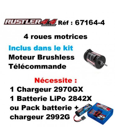 RUSTLER 1/10 4WD 2,4Ghz RTR BRUSHLESS BL-2S TRAXXAS 67164-4-BLUE
