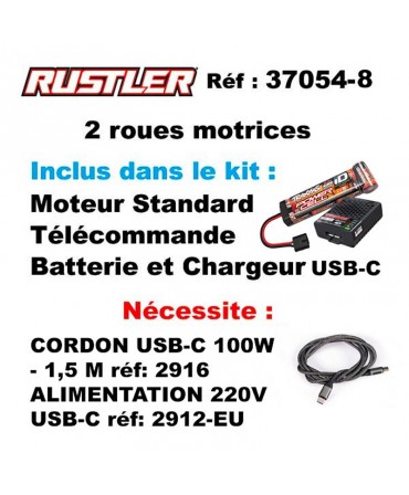 RUSTLER 1/10 2WD 2,4Ghz RTR BRUSHED TRAXXAS USB-C 37054-8-RED
