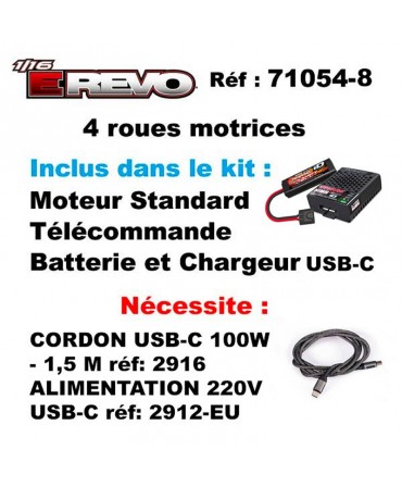 E-REVO 1/16 4WD 2,4Ghz RTR BRUSHED TRAXXAS USB-C 71054-8-BLUE