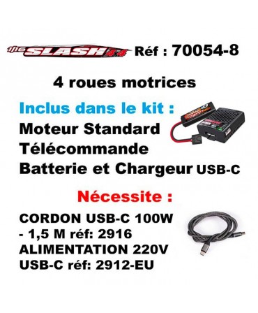 SLASH 1/16 4WD 2,4Ghz RTR BRUSHED TRAXXAS USB-C 70054-8-BLK