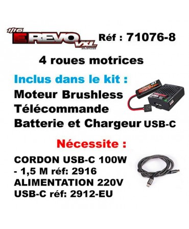 E-REVO 1/16 VXL TQI ID TSM TRAXXAS USB-C 71076-8-PRPL