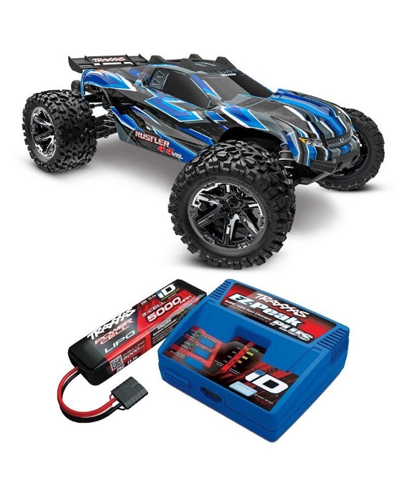 RUSTLER HD BLEU 4WD VXL, VITESSE 95KM/H (COMBO MODELISME SHOP) - TRAXXAS TRX67376-4-BLUE-2970G-3S