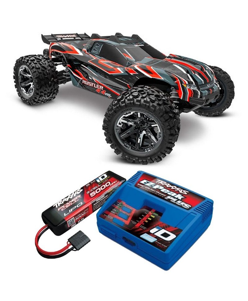 RUSTLER HD ROUGE 4WD VXL, VITESSE 95KM/H (COMBO MODELISME SHOP) - TRAXXAS TRX67376-4-RED-2970G-3S