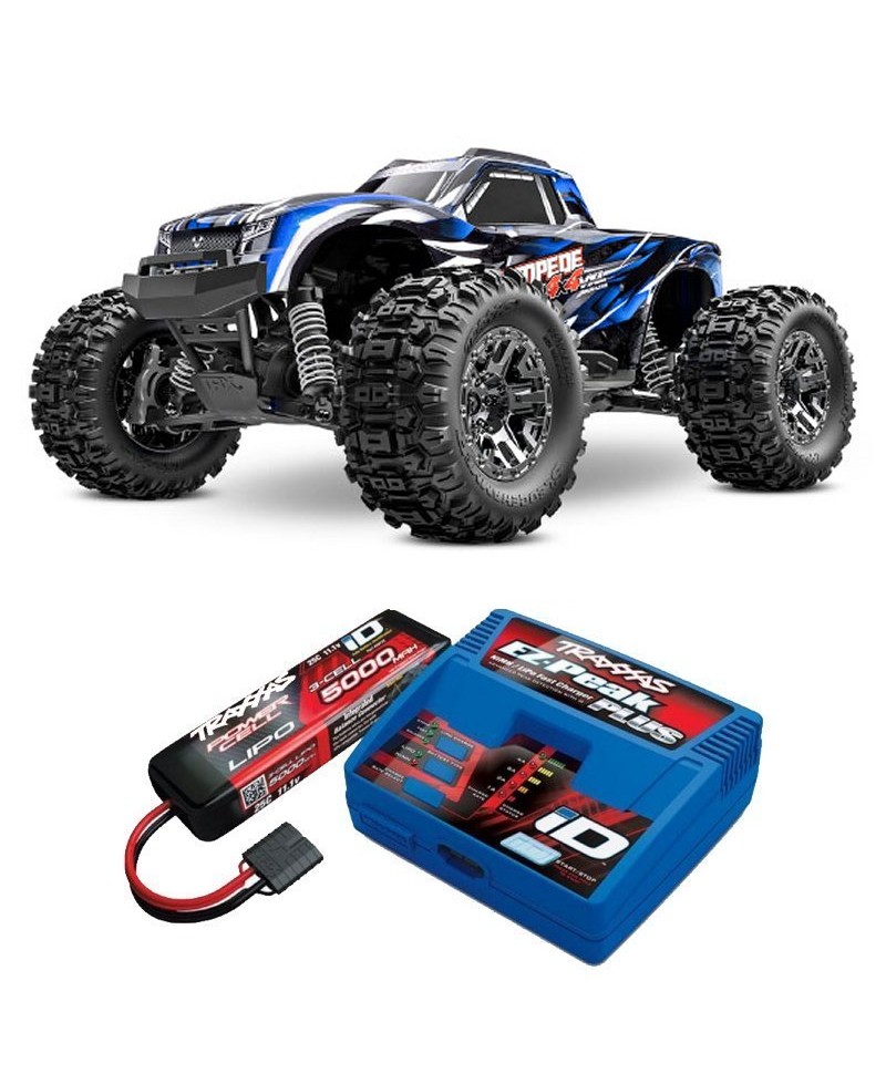 STAMPEDE HD BLEU 4WD VXL, VITESSE 95KM/H (COMBO MODELISME SHOP) - TRAXXAS TRX90376-4-BLUE-2970G-3S