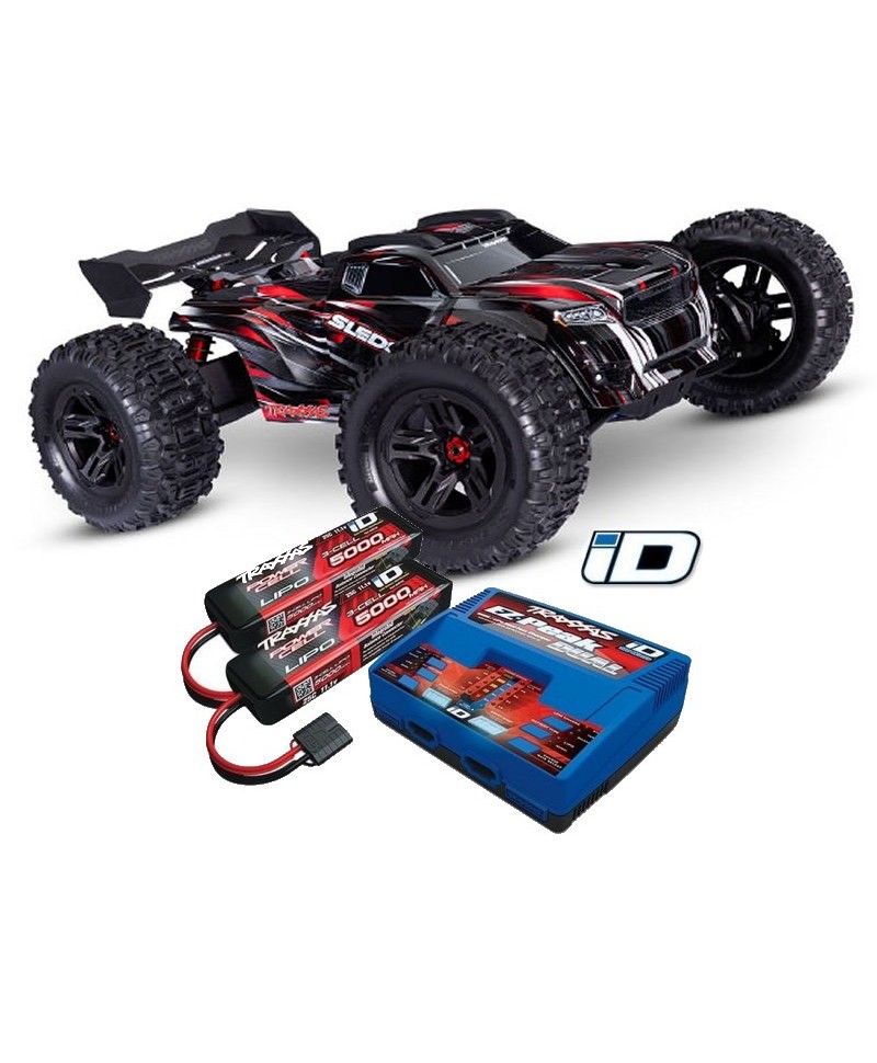 Pack TRAXXAS SLEDGE BELTED ROUGE + CHARGEUR + 2 BATTERIES 3S 5000 mAh 95096-4-RED