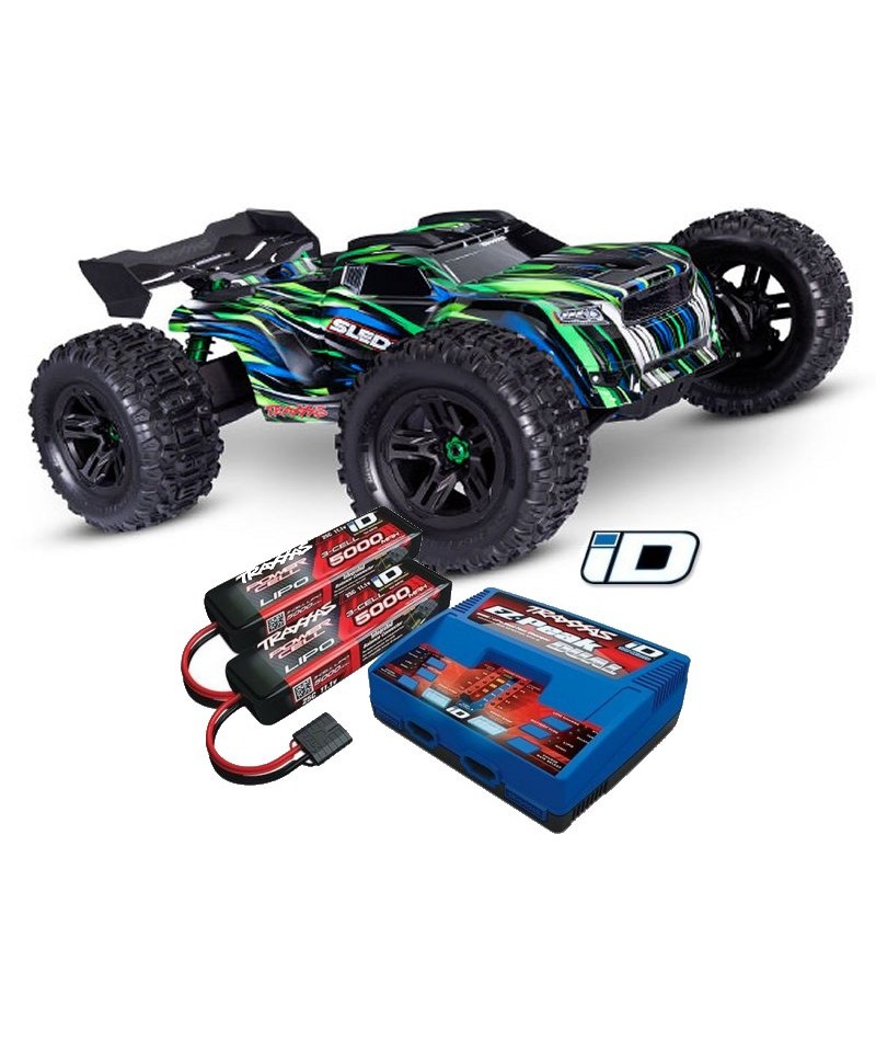 Pack TRAXXAS SLEDGE BELTED VERT + CHARGEUR + 2 BATTERIES 3S 5000 mAh 95096-4-GRN