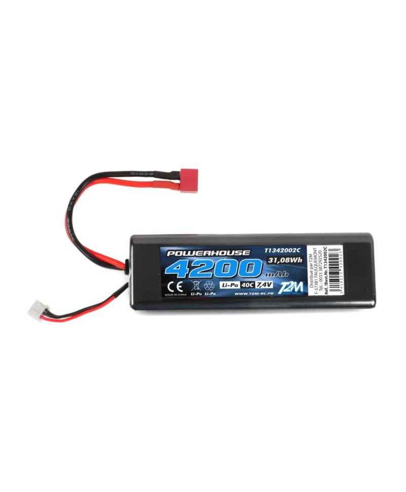 Batterie LiPo 2S 7,4V 4200mAh 40C HARD CASE T2M pour voiture