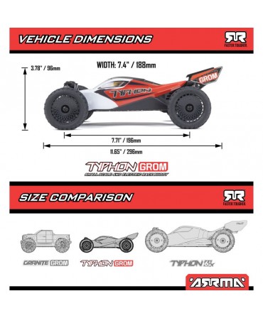 ARRMA TYPHON GROM MEGA 380 1/18 4WD ROUGE ARA2106T2