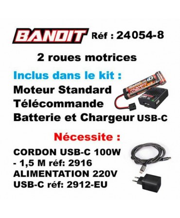 BANDIT 1/10 2WD 2,4Ghz RTR BRUSHED TRAXXAS USB-C 24054-8-GRN