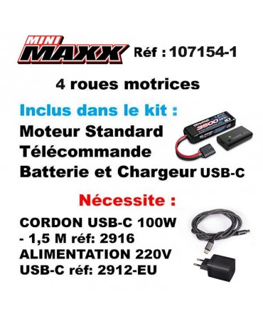 MINI MAXX 1/16 4WD 2,4Ghz RTR BRUSHLESS BL-2S TRAXXAS USB-C 107154-1-BLUE