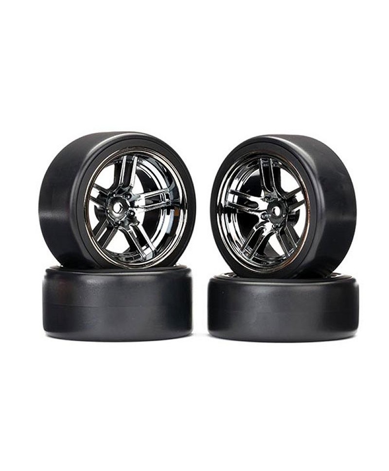 Roues drift montées collées chromées noires 1.9 AV AR (4pcs) TRAXXAS 8378