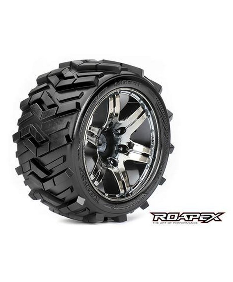 ROAPEX - MORPH - Set de pneus Stadium Truck 1/10 - Jantes Noires Chromée - 1/2-Offset - Hex 12mm - (2pcs) RXR2004-CB2 ROAPEX - MORPH - Set de pneus Stadium Truck 1/10 - Jantes Noires Chromée - 1/2-Offset - Hex 12mm - (2pcs) RXR2004-CB2
