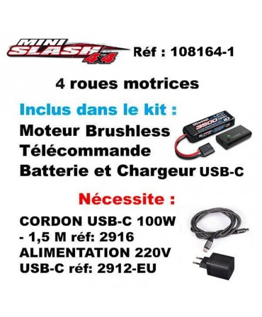 MINI SLASH 1/16 4WD 2,4Ghz RTR BRUSHLESS BL-2S TRAXXAS USB-C 108164-1-PINK