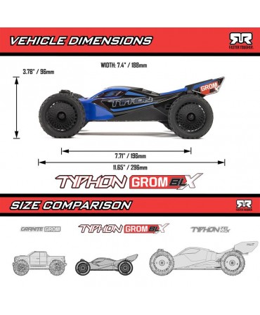 ARRMA TYPHON GROM 223S DSC 4X4 3S BLX 1/16 4WD BLEU ARA2306ST2