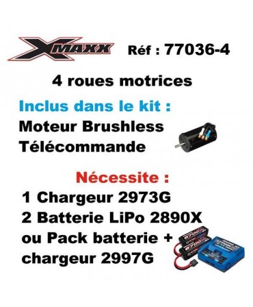 X-MAXX MT CHASSIS 8S 1/5 4WD BRUSHLESS WIRELESS ID TSM SANS CARROSSERIE TRAXXAS 77036-4
