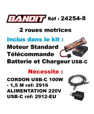 BANDIT 1/10 2WD 2,4Ghz RTR BRUSHED HD TRAXXAS USB-C 24054-8-GRN