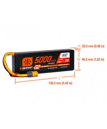 SPEKTRUM batterie Smart G2 LiPo 2S 7,4V 5000mAh 50C HARD CASE pour voiture moto SPMX52S50H3