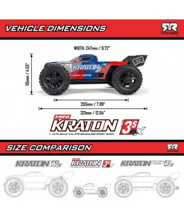 ARRMA MINI KRATON 223S DSC 4X4 3S BLX 1/16 4WD BLEU ARA2508ST1