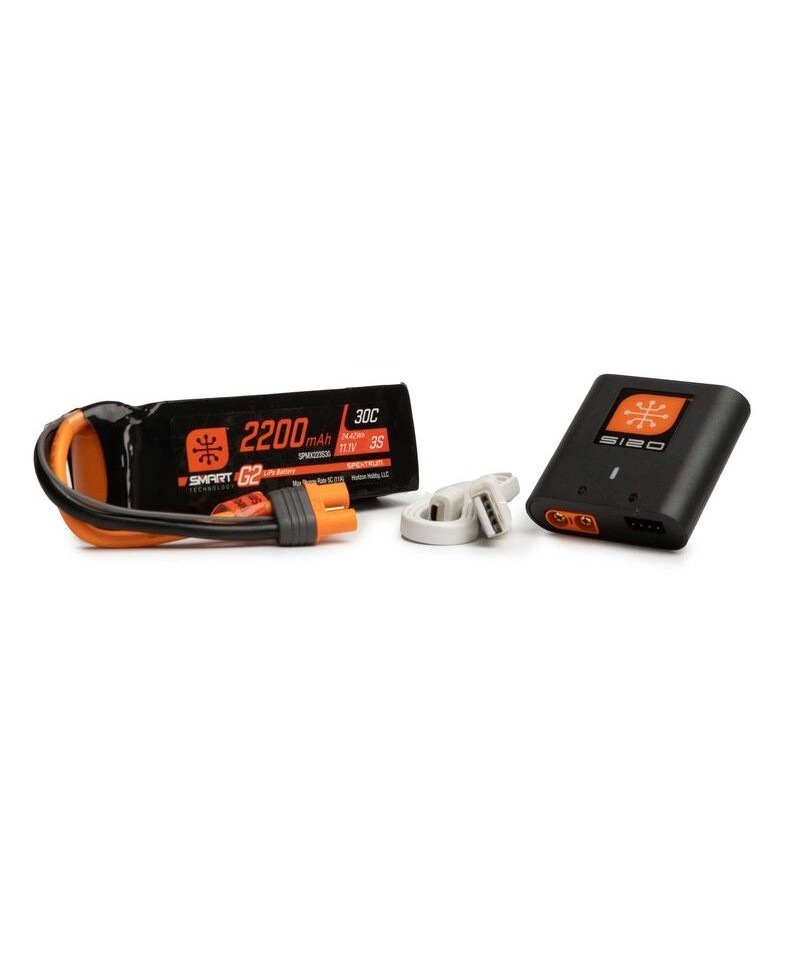 SPEKTRUM Pack batterie Smart G2 Air Powerstage LiPo 3S 11,1V 2200mAh 30C + Chargeur S120 SPMXPSA200