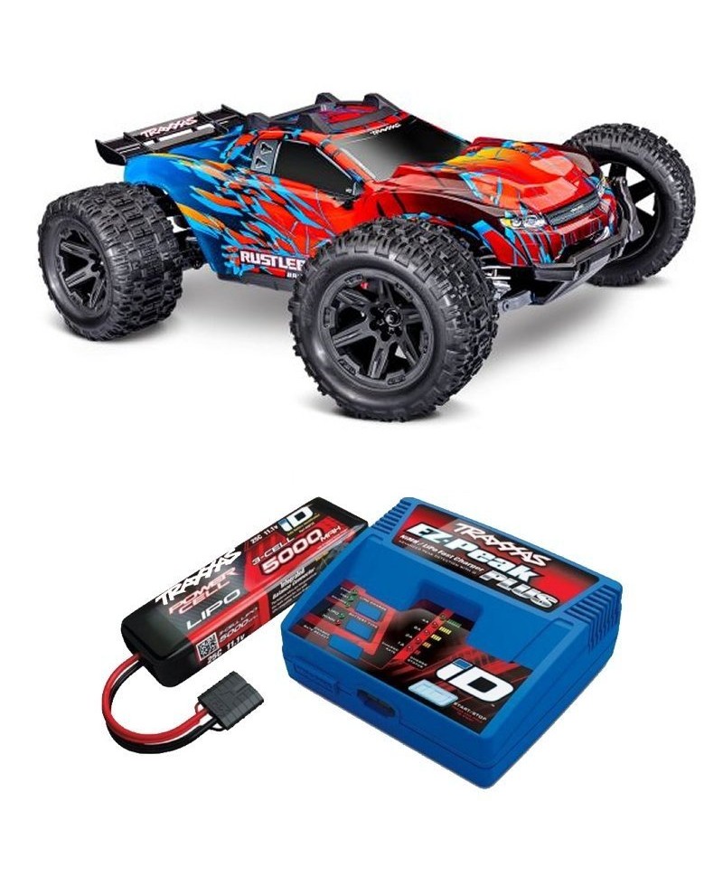 RUSTLER HD ROUGE 4WD VX3, VITESSE 80KM/H (COMBO MODELISME SHOP) - TRAXXAS TRX67464-4-RED-2970G-3S