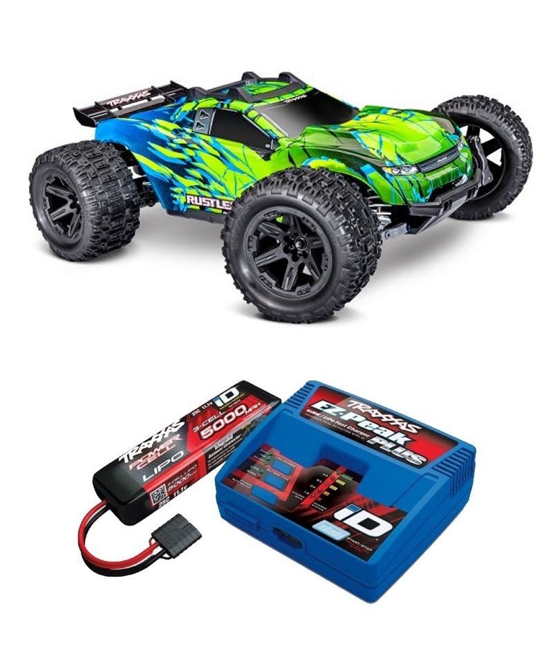 RUSTLER HD VERT 4WD VX3, VITESSE 80KM/H (COMBO MODELISME SHOP) - TRAXXAS TRX67464-4-GRN-2970G-3S