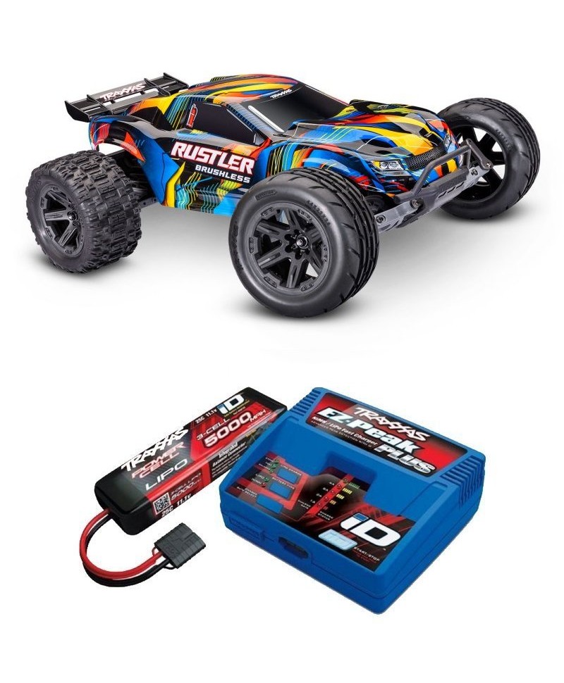 RUSTLER HD JAUNE 2WD VX3, VITESSE 96KM/H (COMBO MODELISME SHOP) - TRAXXAS TRX37454-4-YLW-2970G-3S