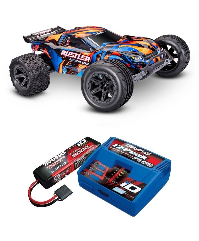 RUSTLER HD ORANGE 2WD VX3, VITESSE 96KM/H (COMBO MODELISME SHOP) - TRAXXAS TRX37454-4-ORNG-2970G-3S