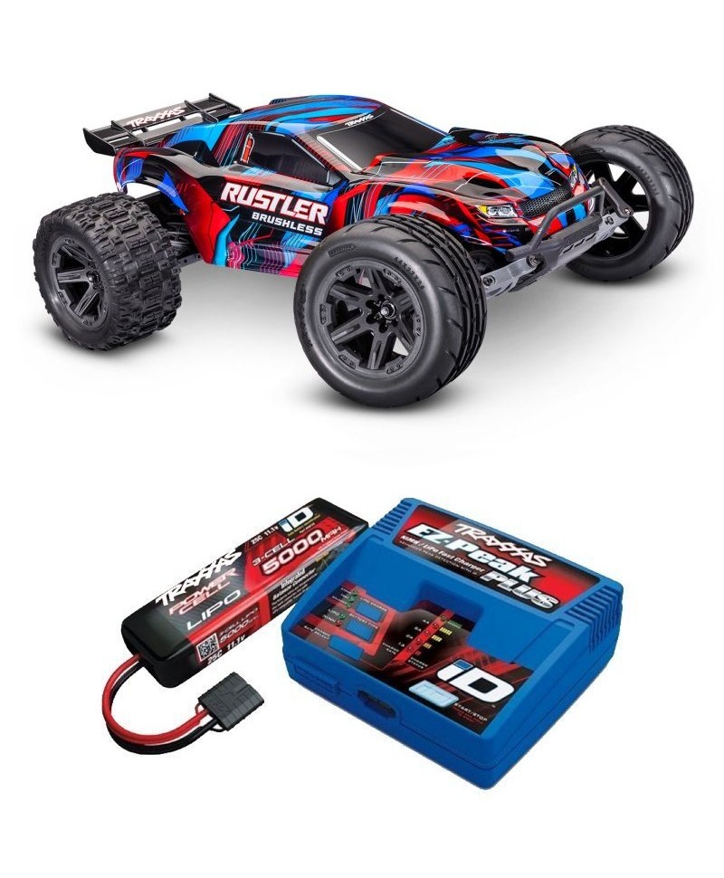 RUSTLER HD ROUGE 2WD VX3, VITESSE 96KM/H (COMBO MODELISME SHOP) - TRAXXAS TRX37454-4-RED-2970G-3S
