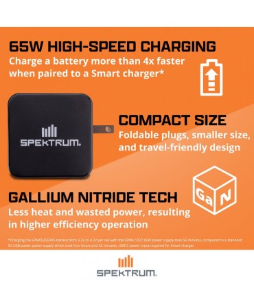 Chargeur SPEKTRUM Smart S100 100W USB-C + ALIMENTATION 65W SPMXC2090PI