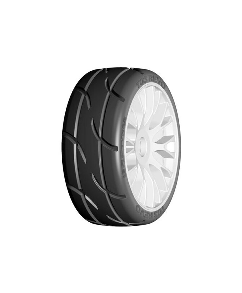 GRP - Pneus 1/8 GT T03 REVO - XM5 Medium - Jantes Blanches - (2pcs) GTH03-XM5