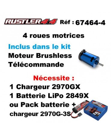 RUSTLER HD 1/10 2WD 2,4Ghz RTR VX3 BRUSHLESS ID TSM TRAXXAS 37454-4-40TH