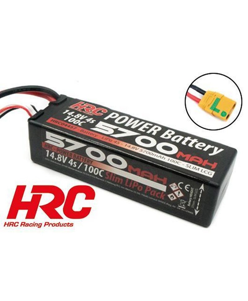 Batterie LiPo 4S 14,8V 5700mAh 100C HARD CASE HRC Racing pour voiture HRC04457X