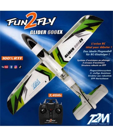 T2M Motoplaneur de début FUN2FLY GLIDER 600EX 600MM RTF T4532GR