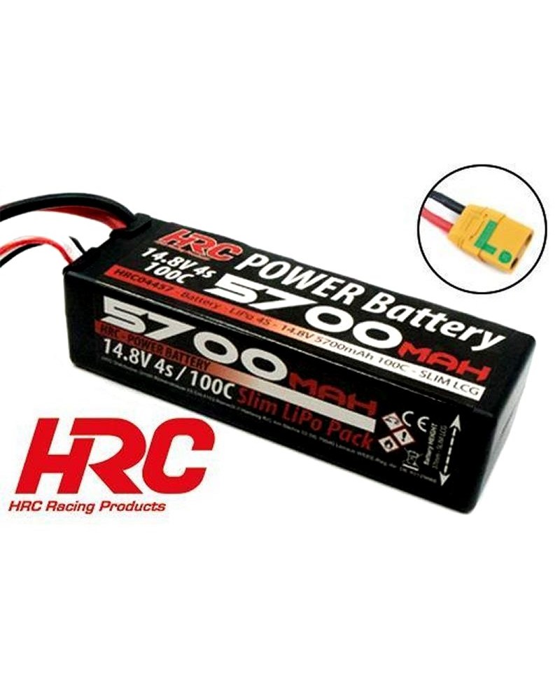 Batterie LiPo 4S 14,8V 5700mAh 100C HARD CASE HRC Racing pour voiture HRC04457X