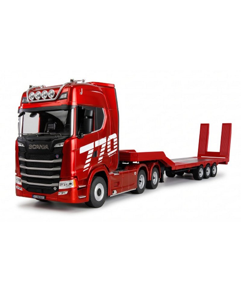 TRACTEUR ROUTIER SCANIA 770 S + SEMI-REMORQUE PLATEAU 1/18 6X4 2,4Ghz RTR ROUGE 22775