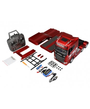 TRACTEUR ROUTIER SCANIA 770 S + SEMI-REMORQUE PLATEAU 1/18 6X4 2,4Ghz RTR ROUGE 22775
