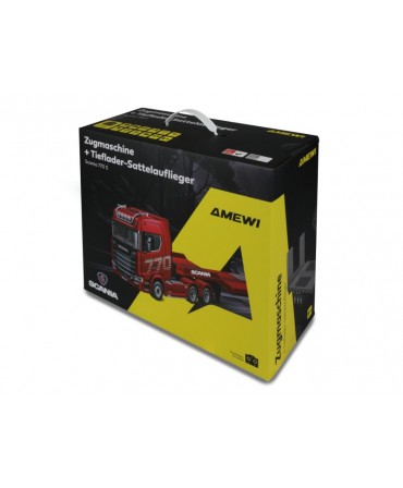 TRACTEUR ROUTIER SCANIA 770 S + SEMI-REMORQUE PLATEAU 1/18 6X4 2,4Ghz RTR ROUGE 22775
