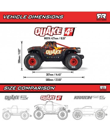 ARRMA Monster truck QUAKE 4S DSC 1/8 4WD BLEU ARA4437T2