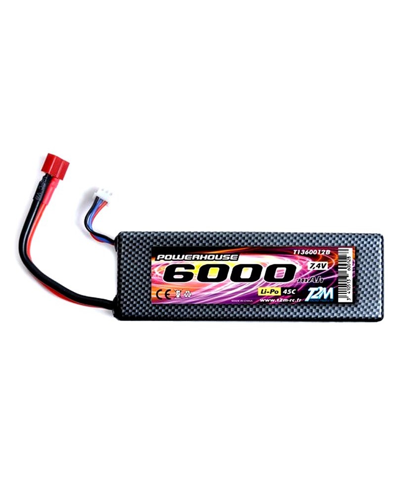 Batterie LiPo 2S 7,4V 6000mAh 45C HARD CASE T2M pour voiture